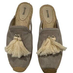 Soludos Mule Espadrille Gray Suede with tassels Woman's Size 9.5